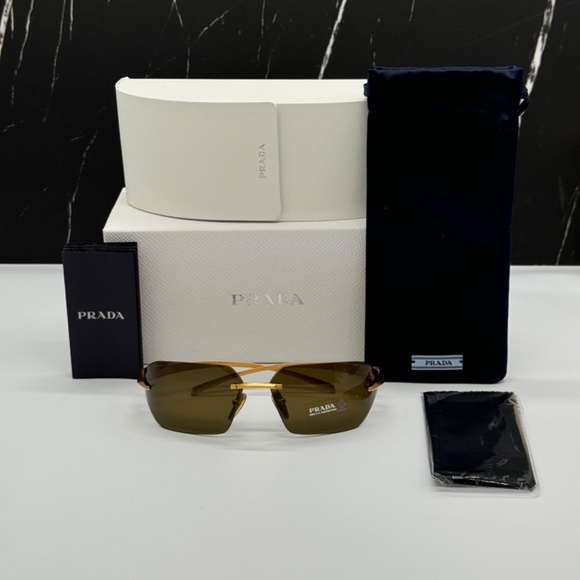 NEW PR A55S 15N01T PRADA GOLD GREEN RIMLESS SPR A55 15N01T WOMEN SUNGLASSES main image 7